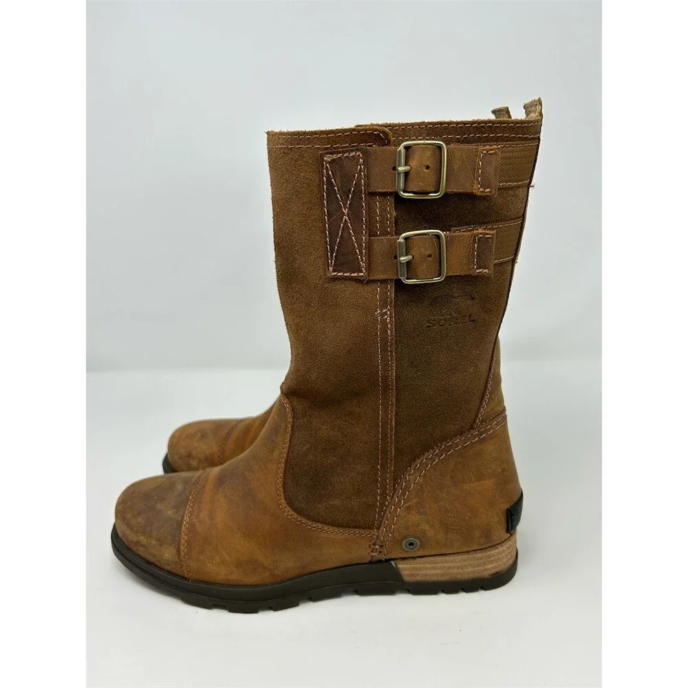 SOREL Major Pull On Mid-Calf Boots Womens Brown Double Buckle Riding Boot Size 7
